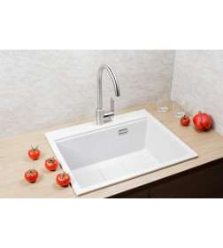 Мойка кухонная кварцевая Marblan COMFORT 60 серый в комплекте с коландером чёрный