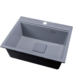 Мойка кухонная кварцевая Marblan COMFORT 60 серебро в комплекте с коландером серый