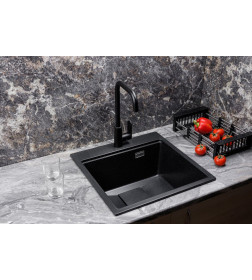 Мойка кухонная кварцевая Marblan COMFORT 50 оникс в комплекте с коландером чёрный