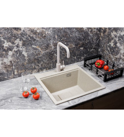 Мойка кухонная кварцевая Marblan COMFORT 50 гранит в комплекте с коландером чёрный