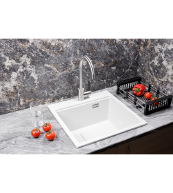 Мойка кухонная кварцевая Marblan COMFORT 50 иней в комплекте с коландером чёрный