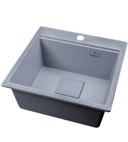 Мойка кухонная кварцевая Marblan COMFORT 50 серебро в комплекте с коландером серый