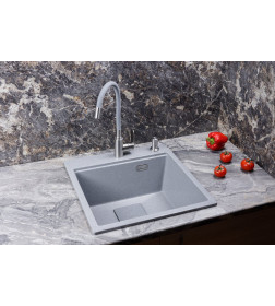 Мойка кухонная кварцевая Marblan COMFORT 50 серебро в комплекте с коландером серый