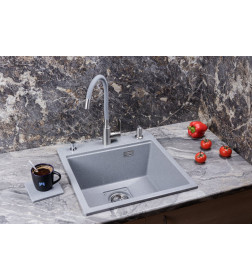Мойка кухонная кварцевая Marblan COMFORT 50 серебро в комплекте с коландером серый