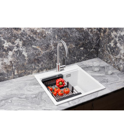 Мойка кухонная кварцевая Marblan COMFORT 50 серый в комплекте с коландером чёрный