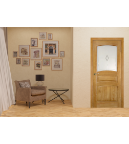 Дверь МОДЕЛЬ №16  остекленная (светлый лак) 2000х600х40мм