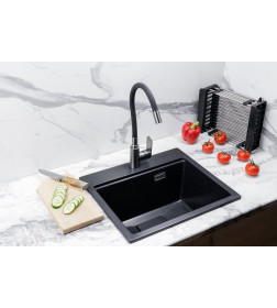 Мойка кухонная кварцевая Marblan COMFORT 48 оникс в комплекте с коландером чёрный