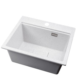 Мойка кухонная кварцевая Marblan COMFORT 48 серый в комплекте с коландером чёрный