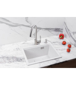 Мойка кухонная кварцевая Marblan COMFORT 48 серый в комплекте с коландером чёрный