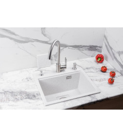 Мойка кухонная кварцевая Marblan COMFORT 48 иней в комплекте с коландером чёрный