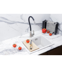 Мойка кухонная кварцевая Marblan COMFORT 48 иней в комплекте с коландером чёрный