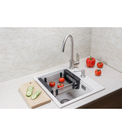 Мойка кухонная кварцевая Marblan COMFORT 48 иней в комплекте с коландером чёрный