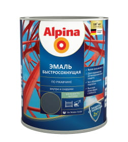 Грунт-эмаль алкидная "Alpina Эмаль быстросохнущая по ржавчине шелковисто-матовая,  RAL 7040, 2 кг