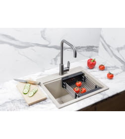 Мойка кухонная кварцевая Marblan COMFORT 48 гранит в комплекте с коландером чёрный