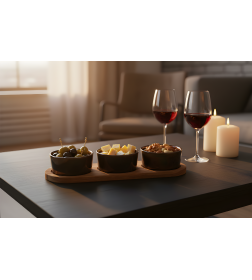 Набор салатников керамических 3 шт. 8,5*4 см на деревянной (акация) подставке 29*10*1,5 см (код 351829)