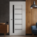 Дверное полотно V6 Вайт вуд 2000х600х35мм,стекло черное