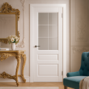 Дверь межкомнатная K1 ДО белая эмаль,белый мателюкс с гравировкой (решетка) 2000х700х38мм