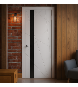 Дверное  полотно K5 белая эмаль стекло черный лак 2000х800х38мм
