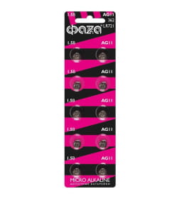 Батарейка AG11,LR721,LR58,362,361,162,LR721SW,G11 BL-10 1.5V (2шт.) ФAZA
