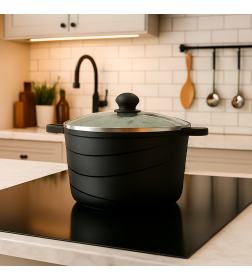 Кастрюля со стеклянной крышкой 5л Индукция Гранит Нева