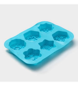 Форма для выпечки «Новый год. Снежинка», силикон, 26.5×18.5 см, 6 ячеек, голубая Доляна