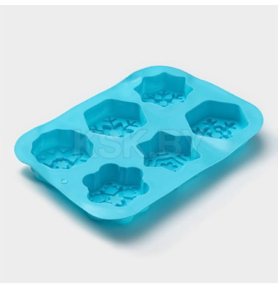 Форма для выпечки «Новый год. Снежинка», силикон, 26.5×18.5 см, 6 ячеек, голубая Доляна (4324220) 