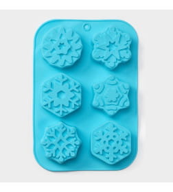 Форма для выпечки «Новый год. Снежинка», силикон, 26.5×18.5 см, 6 ячеек, голубая Доляна