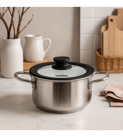 Крышка стеклянная с силиконовым ободом Универсальная 18-20-22 см Tesoro