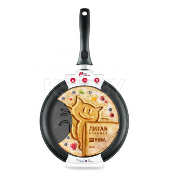 Сковорода 22 ПР литая блинная (кот) Нева (6222кт) 