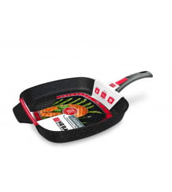 Сковорода-гриль 28 литая Индукция, квадратная Гранит, со съемной ручкой, Нева