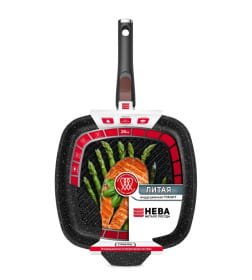 Сковорода-гриль 28 литая Индукция, квадратная Гранит, со съемной ручкой, Нева