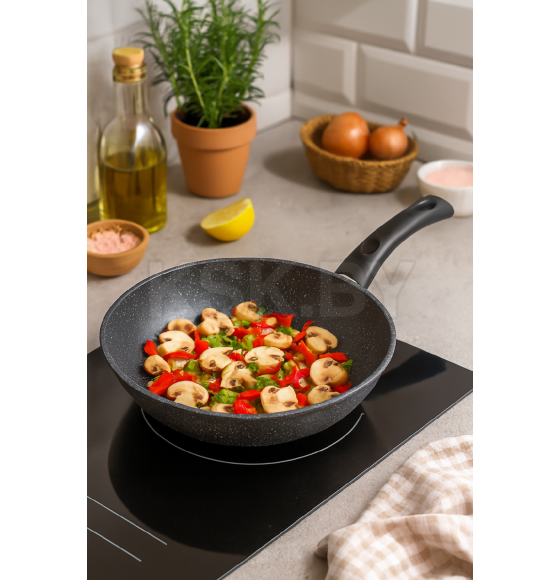 Сковорода вок 28 литая Индукция Гранит не съемная ручка Нева (L3128Wi) 