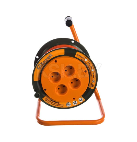 Удлинитель на катушке 4 розетки 20м, ПВС 2х0,75 1300Вт IP20 Glanzen (EB-20-002) 