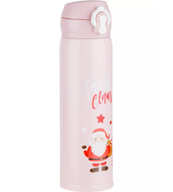 Термос, 480 мл, нержавеющая сталь, MERRY CHRISTMAS, розовый, PERFECTO LINEA