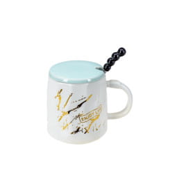 Кружка керамическая 400 мл с крышкой и ложкой (BAZQ08002, код 295326) МИКС