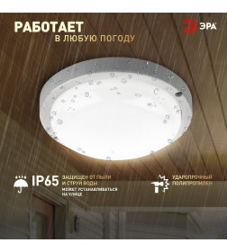 Светильник светодиодный круг 15Вт 4000К 1425Лм ЖКХ IP65 ЭРА