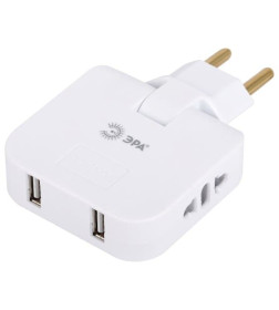Разветвитель поворотный 2 розетки + 2USB 10A белый ЭРА