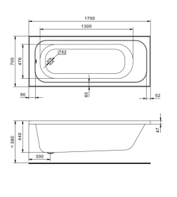 Ванна акриловая 170х70 см Santek ЛАММА 1WH501747