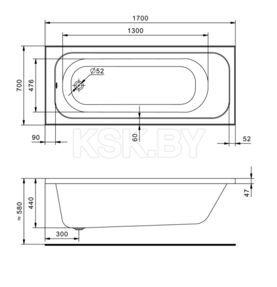 Ванна акриловая 170х70 см Santek ЛАММА 1WH501747 (1WH501747) 