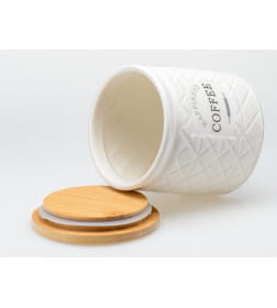 Набор банок для сыпучих продуктов керамических "Coffee, Sugar, Tea" 3 шт. 700 мл 11*11*12,3 см на бамбуковой подставке QC25A148