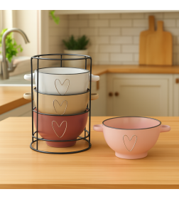 Набор бульонниц на металической подставке (4шт.) "Сердце" 630 мл, 14 см, 20812 керамика Lavenir