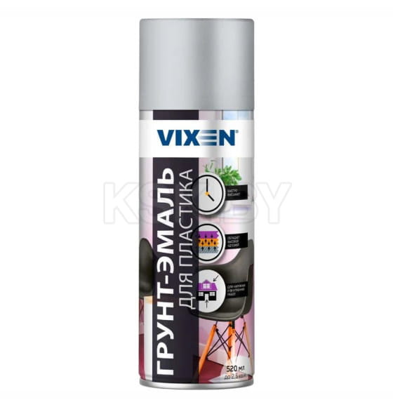 Грунт-эмаль для пластика, светлый алюминий (RAL 9006), аэрозоль 520 мл VIXEN (VX50104) 
