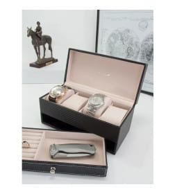 Шкатулка д/часов Joli Angel SR-760 "Марион" черная с белой прострочкой 22.3*10.7*11см, экокожа