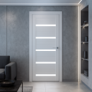Дверь межкомнатная Амати М01,800х2000,Экошпон,Эшвайт,стекло матовое