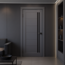 Дверное полотно Амати 26 900х2000, Экошпон,Грей,стекло черное