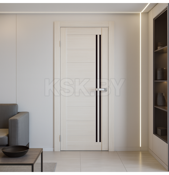 Дверное полотно Амати 26 600х2000, Экошпон,Эшвайт,стекло черное