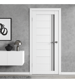 Дверное полотно Амати 26 600х2000, Экошпон,Бьянко,стекло черное