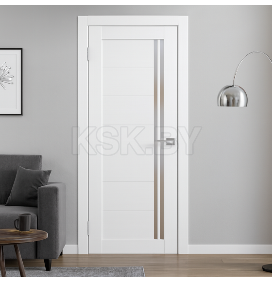 Дверное полотно Амати 26 600х2000, Экошпон,Шагрень белая,стекло матовое