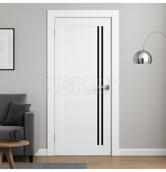 Дверное полотно Амати 26 900х2000, Экошпон,Шагрень белая,стекло черное