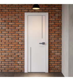 Дверь межкомнатная  "Line" 6 ,2000х800х38мм,Эмаль,Белый,черный молдинг